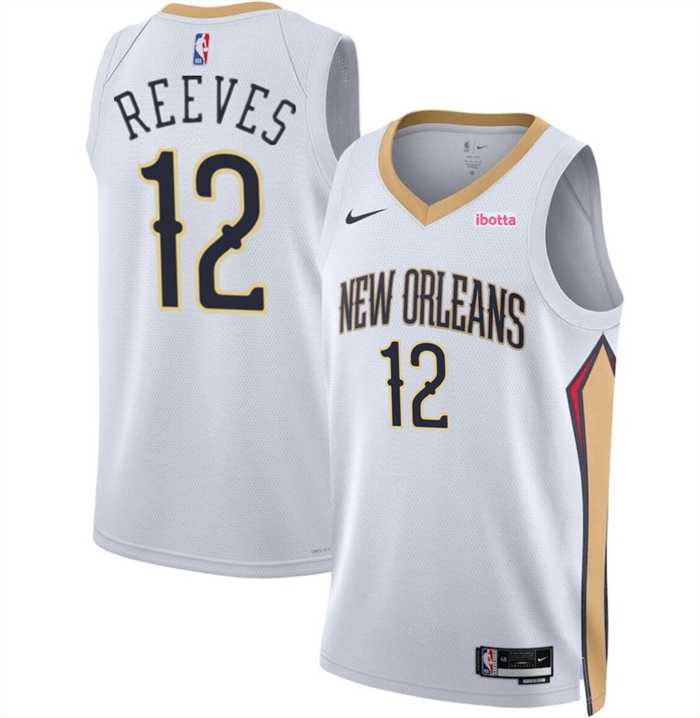 Mens New Orleans Pelicans #12 Antonio Reeves White 2024 Draft Association Edition Stitched Basketball Jersey Dzhi